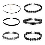 Yolev 6 Pieces Black Lace Choker Necklace Set Velvet Choker Classic Choker Necklace Layered Black Chokers Necklaces Cute Jewelry Women Pack