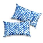 TWLEAR Outdoor Lumbar Pillows 12x20 inch, Rectangle Throw Pillows with Inserts, Decorative Lumbar Cushions for Patio Furniture Garden Couch Home Sofa Office Chair, Pack of 2, Blue Bricks