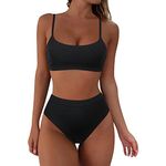 RXRXCOCO High Cut Bikini Set Swimming Costume Women 2 Piece Bikini Sets Square Neck Ribbed Swimsuit