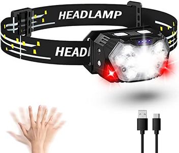 Eirnvop 2000LM Ultra Bright 9 LED Headlamp, USB C Rechargeable Headlight, 10 Modes, Waterproof Motion Sensor Head Lamp Flashlight with White Red Light, Adjustable Headband for Adults Outdoor Hiking