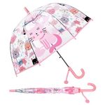 Decalsweet Kids Bubble Umbrella-Clear Dome Umbrella with Safety Opening-Lightweight Stick Umbrella for Girls,Pink Cat