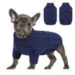 Queenmore Small Dog Pullover Sweater, Cold Weather Cable Knitwear, Classic Turtleneck Thick Warm Clothes for Chihuahua, Bulldog, Dachshund, Pug (Dark Navy, Large)