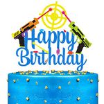 Happy Birthday Nerf Theme Cake Topper - Dart War Party Cupcake Toppers - Gun Picks Target Cake Decoration Supplies for Kids