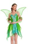 Adult Women Fairy Costume Dress with Fairy Wings Headpiece Elf Ears, Green Fairy Princess Dress Up Halloween Costumes (S)