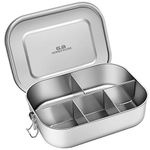 G.a HOMEFAVOR Leak Proof Stainless Steel Bento Box, Metal Lunch Container with 5-Compartment, 1400ML, Suitable for Snacks and Salad, Dishwasher Safe