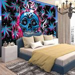 Trippy Tapestry for Stoner, Psychedelic Skull Smoking Wall Hanging Tapestry Home Decor for Bedroom, Magical Weed Background Wall Tapestry for Bedroom Aesthetic Room Dorm Living Room Dorm (60X40)