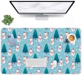 Britown Snowman Christmas Tree Large Mouse Pad for Desk, Blue Snowflakes Computer Keyboard Mat Non-Slip Rubber Desk Mat Gaming Mousepad for Home Office Gamer, 31.5 x 15.7 Inch