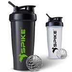 Spike Protein Shaker Bottle for Whey protein mix, cycling, gym water bottle with Stainless Steel Ball 700ml (Black + Clear)