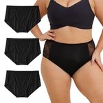 INNERSY Women's Nylon Plus Size Underwear Light Thin Lace Panties High Waisted Briefs 3-Pack(3 Black,4X-Large)