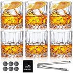 Gift Set-Whiskey Glasses Old Fashioned Glass Set of 6 Rocks Glasses 10oz Crystal Bourbon Scotch Whisky Glasses Lowball Glassware Drinking Tumblers Cups for Cognac Cocktail Bourbon Rum Brandy Bar Men