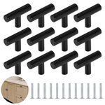 YSDMY Kitchen Door Handles 12 Pcs Kitchen Cupboard Handles 46mm T Bar Handle Drawer Pulls Single Hole Drawer Knobs for Cupboard Wardrobe Furniture Hardware, Black Cupboard Knobs