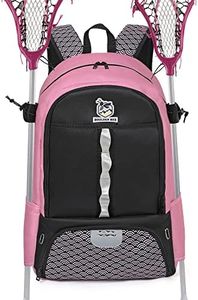 Boulder Bee | Lacrosse Backpack | Lacrosse Bags with Stick Holders | Field Hockey Bag | Lacrosse Gift for Women（Black and Pruple）