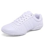 WUIWUIYU Women's Girls' Lace-Up Gym Sport Training Cheerleading Dance Shoes Size 11 UK Child White(Rubber Sole)