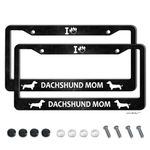 AUCCMORLY Dachshund Mom License Plate Frame Stainless Steel Frame Holder Dog Mom Animal Accessories Decorative Frames 2 Pcs Set for Women Men Vehicles