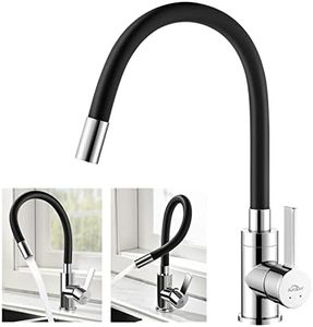 Auralum Grifo de Cocina Flexible, Grifos Cocina Fregadero con Giro de 360°, Grifo Cocina Negro con Caño Flexible y Alto, Monomando Mezclador de Fregadero