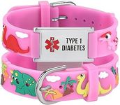 linnalove-Cartoon Red Dinosaur Medical id Bracelet for boy & Girl,Kids-Pre-Engraving Type 1 Diabetes