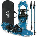 Gpeng 3 in 1 Lightweight Snowshoes with Crampon Protector for Women Men Youth Kids, Aluminum Terrain Snow Shoes with Trekking Poles and Carrying Tote Bag, Blue, 30"