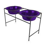 Platinum Pets Modern Double Diner Feeder with Stainless Steel Cat/Dog Bowl, Large, Electric Purple