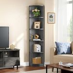 YITAHOME 70.8" Corner Shelf, 5 Tier Corner Bookshelf and Bookcase, Modern Open Free Standing Shelving Unit Wooden Display Rack Storage Shelves for Bedroom, Living Room, Home Office, Charcoal Gray