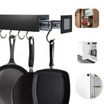 Qulable Pull Out Pot Rack, Expandable Pot Rack,16.53-31.85 Inch Adjustable Pot and Pan Rack Pot Hanger with 5 Hooks, Sliding Pot Lid Rack for Cabinet, Pantry,Wardrobe,Cupboard