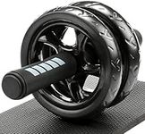 H&S Ab Roller for Strength Training Equipment - Abs Sit Up Exercise Wheel for home gym with Extra Thick Knee Pad Mat - Ab Trainer w/Dual Glide Wheels