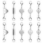 10pcs Locking Magnetic Clasps, Magnetic Necklace Separator 5 Styles Locking Jewelry Clasps Magnetic Necklace Layering Chain and Closures Layered Clasps for Anklets Necklaces Jewelry (Silver)