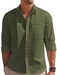 COOFANDY Men Linen Shirts Guayabera Cuban Shirts Long Sleeve Dress Shirts Beach Wedding Shirts