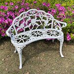 Mandolin Outdoor Bench Park Garden Bench,All Chair Anti Rust Cast Aluminum Patio Yard Bench,Carved Rose Loveseat Bench for Backyard .Porch.Balcony.Lawn (White)