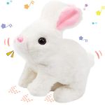 Hopearl Hopping Rabbit Interactive Electronic Pet Plush Bunny Toy with Sounds and Movements Animated Walking Wiggle Ears Twitch Nose Gift for Toddlers Birthday, White, 7''