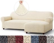 PAULATO BY GA.I.CO. Sectional Couch Cover - Chaise L-Shape Sofa Slipcover - Washable Corner Couch Covers - 1-Piece Form Fit Stretch Cover - Mille Righe - Cream (Right-Facing Chaise)