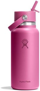 Hydro Flask Water Bottle - Insulated Stainless Steel - Wide Mouth Flex Straw Lid, Non Spill, Leakproof and Refillable in 32 Oz Reef Pink
