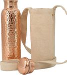 Kitchen Science Copper Water Bottle (32oz/950ml) w/a Carrying Canvas Bag | 100% Pure Copper Bottle for Drinking Water | Lab-Tested, Heavy Duty & Leak-Proof | Authentic Ayurvedic Copper Water Bottle