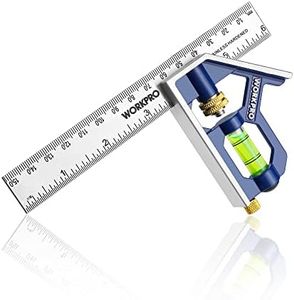 WORKPRO Règle d'angle de Combinaison, Equerre à Combinaison 150mm en Acier Inoxydable, Equerre Combinée avec Niveau à Bulle et Tire-Lignes Pratique, Idéal pour Mesure, Marquage