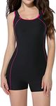 beautyin One Piece Swimsuit Boyleg Aquatard Lap Swimming Suit for Surfer Black L