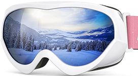 OutdoorMaster Kids Ski Goggles - Helmet Compatible Snow Goggles for Boys & Girls with 100% UV Protection - VLT 10% White Frame Grey Lens