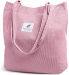 Street27 Korean Canvas Corduroy Tote Bag Casual Work Shoulder Handbags, Multi-Purpose Bag, Sturdy Canvas Bag With Large Capacity, Shopping Bag For Office, College & Daily Use (Pink, Womens)