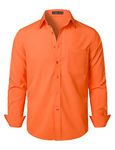 PARKLEES Men's Regular Fit Dress Shirt Solid Wrinkle-Free Long Sleeve Casual Business Button Up Shirts with Pocket PZSSCL05-Orange L