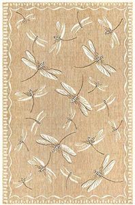 Liora Manne CARMEL Indoor/Outdoor Power Loomed Synthetic Blend Low Profile Area Rug - Transitional Border Garden Nature Decorative (Dragonfly Sand) (3'3" x 4'11")