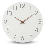 Aolso Wall Clock Silent & Non Ticking, 12 inch Wooden Battery Operated Round Wall Clock, Easy to Read, Wall Clock for Living Room Bedroom Kids Room Office School (White)