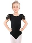 Girls Ballet Leotard for Dance Toddler Gymnastics Leotards Ruffle Short Sleeve Bodysuit Outfits 6-8 Years Black