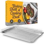 Checkered Chef Baking Sheet and Cooling Rack Set - 13 X 18 Inch Aluminum Cookie Sheet Tray w/ Stainless Steel Rack - Heavy Duty, Oven Pans, and Wire Rack for Cooking - 1 Pack