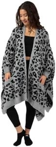 Big Blanket Co Premier Plush Wrap Black Leopard | Ultra-Soft Wearable Blanket | Oversized Plush Poncho Cape | One Size Fits All
