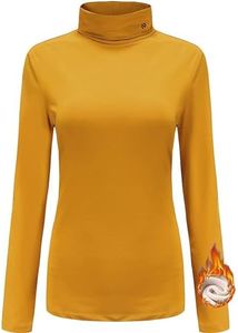 SSLR-Thermal-Shirts for-Women-Turtle Necks Long Sleeve Tops Fleece Lined Winter Slim Fitted Mock Neck Base Layer (XX-Large, Dark Yellow)