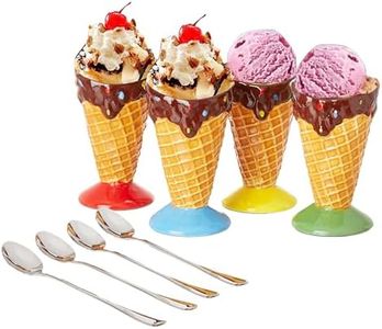 KOVOT Ceramic Dessert & Ice Cream Cone Set - includes 4 Ceramic Cones and 4 Metal Spoons