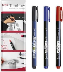 Tombow Fudenosuke Calligraphy Brush Pen - Black, Blue, Red Ink - Pack of 3 In Envelope Gift Packaging