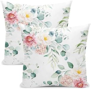 AEIOAE Spring Sage Green Leaves Pillow Covers 18x18 Inch Set of 2,Watercolor Pink Red Eucalyptus Floral Throw Pillows Case,Flower Print Decorative Cushion Covers Outdoor Leaf Decor for Home Sofa Bed, BZ24030814