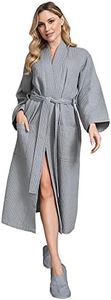 Lotus Linen Women's Lightweight Waffle Weave Robes- Long Soft Cotton Bathrobe - Kimono Spa Bath Robe, Grey, XX-Large