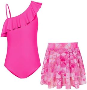 Teen Girls Swimsuits Size 12-14 One Piece Hot Pink Mermaid Swimming Bathing Suit