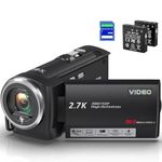 Video Camera Camcorder 2.7K QHD 50MP YouTube Vlogging Camera 16X Digital Zoom Webcam 270 Degree Rotation Screen Camcorders with 32G SD Card and 2 Batteries Recording While Charging