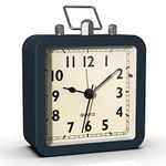 Kadio Battery Operated Alarm Clock with Square Metal Case,No Ticking Analog Quartz, Desk Clock for Bedroom/Travel/Kids